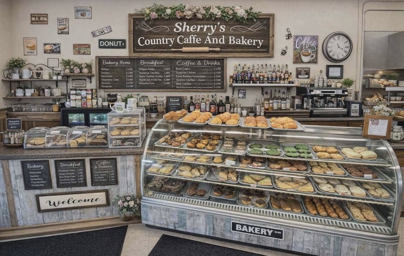 Sherry's bakery case filled with fresh pastries