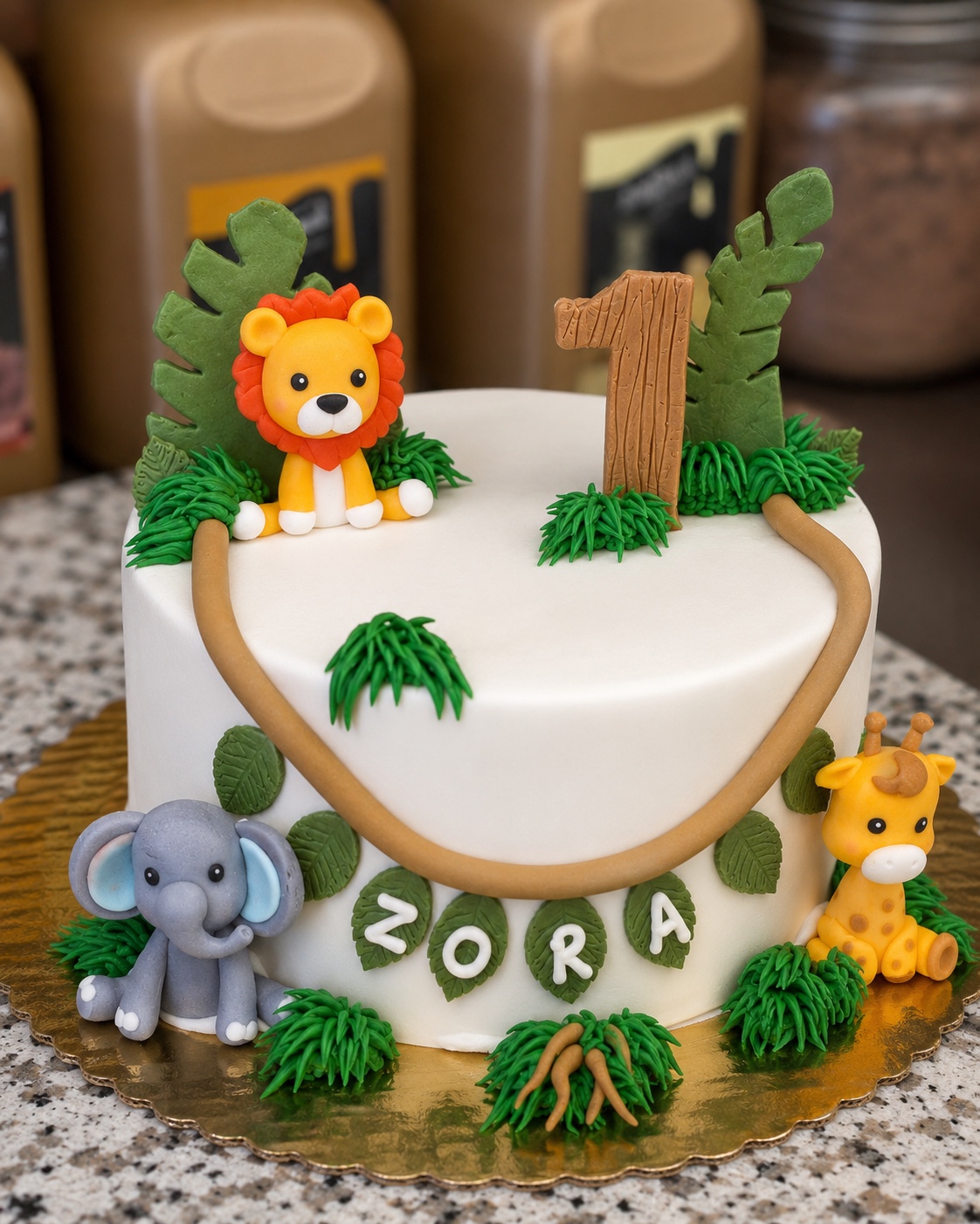 Custom safari first-birthday cake